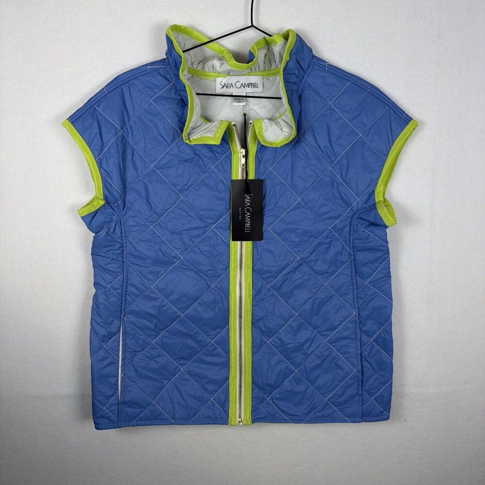 Sara Campbell Quilted Key West Vest Full Zip Women's M Made in USA Blue Green